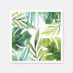 Green Tropical Leaves White Elegant Wedding Party Servet