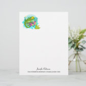 Green Tropical Lizard met Flowers Briefhoofd Sjabloon (Staand voorkant)