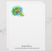 Green Tropical Lizard met Flowers Briefhoofd Sjabloon (Voorkant / Achterkant)