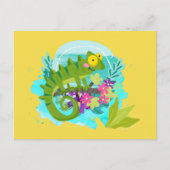 Green Tropical Lizard met Flowers Briefkaart (Voorkant)