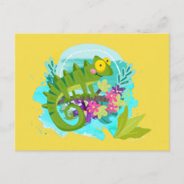 Green Tropical Lizard met Flowers Briefkaart