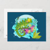 Green Tropical Lizard met Flowers Briefkaart (Voorkant / Achterkant)