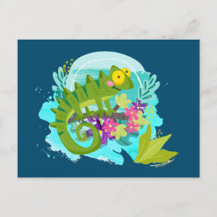 Green Tropical Lizard met Flowers Briefkaart