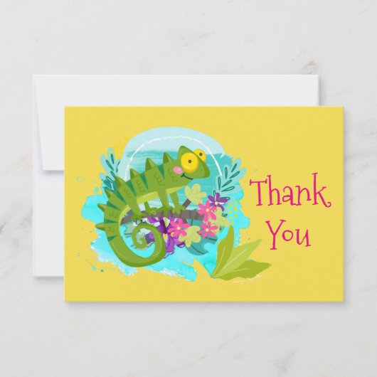Green Tropical Lizard met Flowers Dank je Bedankkaart (Voorkant)