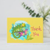 Green Tropical Lizard met Flowers Dank je Bedankkaart (Staand voorkant)