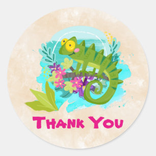 Green Tropical Lizard met Flowers Dank je Ronde Sticker