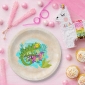 Green Tropical Lizard met Flowers Papieren Bordje (Feest)