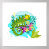 Green Tropical Lizard met Flowers Poster (Voorkant)