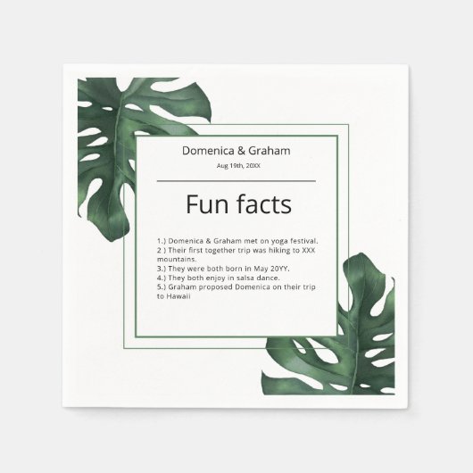 Green Tropical Monstera leaf Wedding Fun Facts Servet (Voorkant)