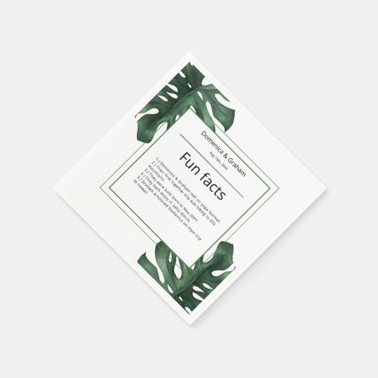 Green Tropical Monstera leaf Wedding Fun Facts Servet (Hoek)