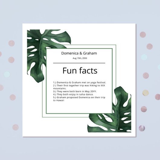 Green Tropical Monstera leaf Wedding Fun Facts Servet