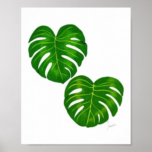 Green Tropical Monstera Leaves Art Print (Voorkant)