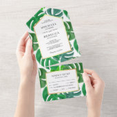 Green Tropical Monstera Leaves Wedding All In One Uitnodiging (Afscheurbaar)