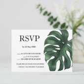 Green Tropical Palm Leaves Response Card RSVP Kaartje (Staand voorkant)