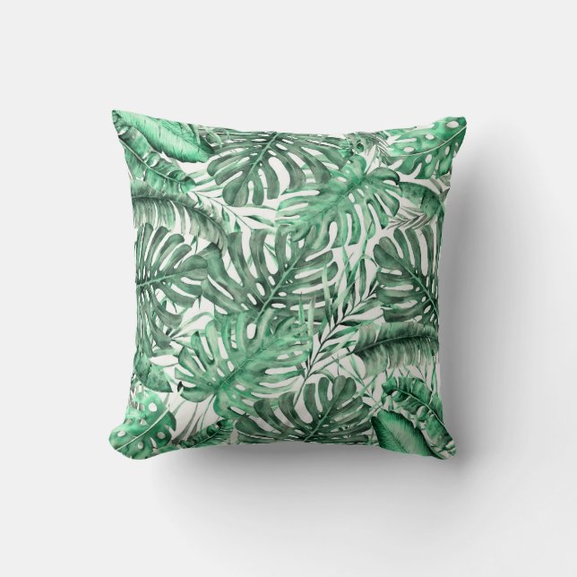 Green Tropical Palm Leaves Summer Island Breeze Kussen (Voorkant)