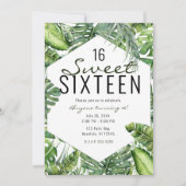 Green Tropical Palm Leaves Summer Island Sweet 16 Kaart (Voorkant)