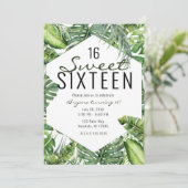 Green Tropical Palm Leaves Summer Island Sweet 16 Kaart (Staand voorkant)