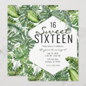 Green Tropical Palm Leaves Summer Island Sweet 16 Kaart (Voorkant / Achterkant)