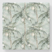 Green Tropical Palm Trees Christmas Stenen Onderzetter (Voorkant)