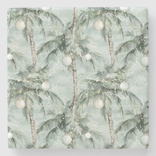 Green Tropical Palm Trees Christmas Stenen Onderzetter (Voorkant)