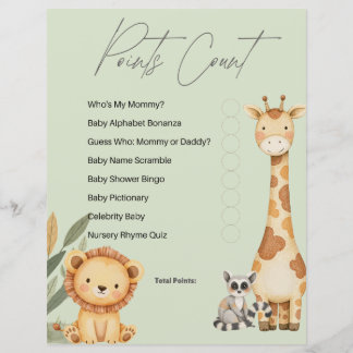 Green Tropical Safari Animals Baby Shower game
