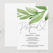 Green Tropical Wedding Postponed Change the Date Kaart (Voorkant / Achterkant)