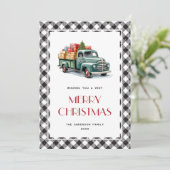 Green Truck Black White Pset-kerstkaarten Feestdagenkaart (Staand voorkant)