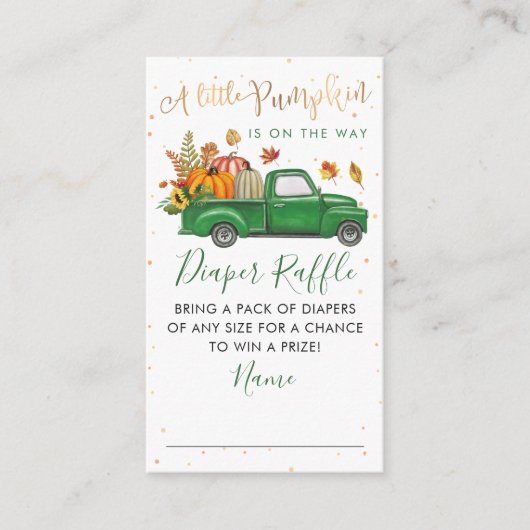 Green Truck Herfst Pumpkin Baby shower Diaper Raff Informatiekaartje (Voorkant)