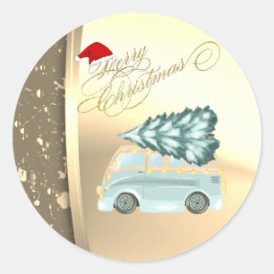 Green Truck Pine Tree-kerstfeestjes Gold Ronde Sticker