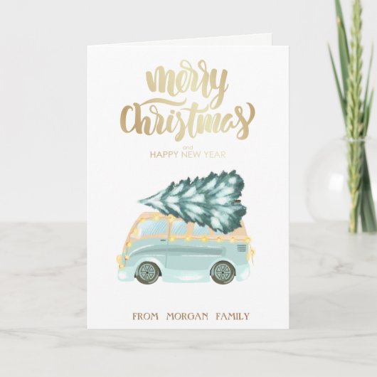 Green Truck Pine Tree Kerstmis Feestdagen Kaart (Voorkant)