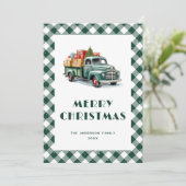 Green Truck Pset Snowy Merry-kerstkaarten Feestdagenkaart (Staand voorkant)