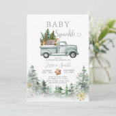 Green Truck Winter Forest Animals Baby Sprinkle Kaart (Staand voorkant)