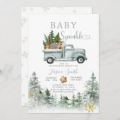 Green Truck Winter Forest Animals Baby Sprinkle Kaart (Voorkant / Achterkant)