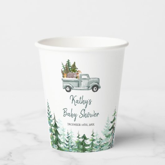 Green Truck Woodland Animal Baby shower Paper Cups Papieren Bekers (Voorkant)