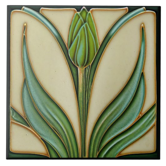 Green Tulip Wall Decor Art Deco Tegeltje (Voorkant)