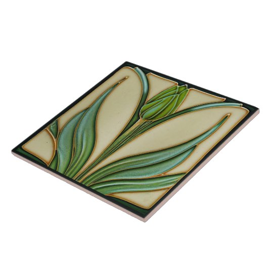 Green Tulip Wall Decor Art Deco Tegeltje (Zijkant)