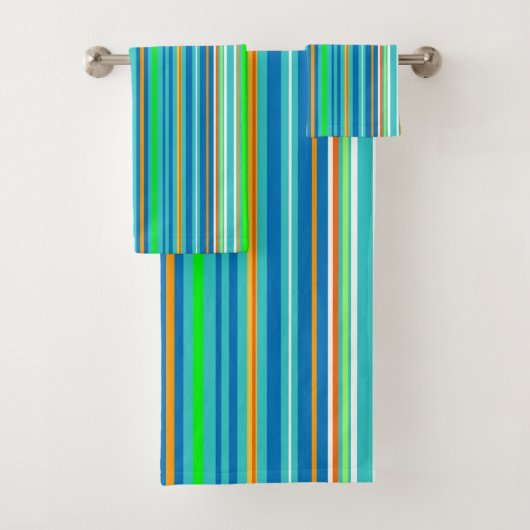 Green Turquoise Blue Oranje Stripes Bath Towels Bad Handdoek (Insitu)