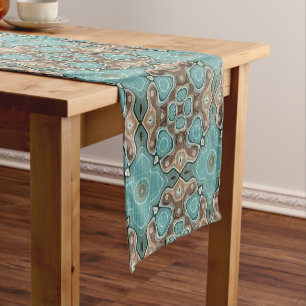 Green Turquoise Brown Hip Bohemian Bali Art Motif Korte Tafelloper