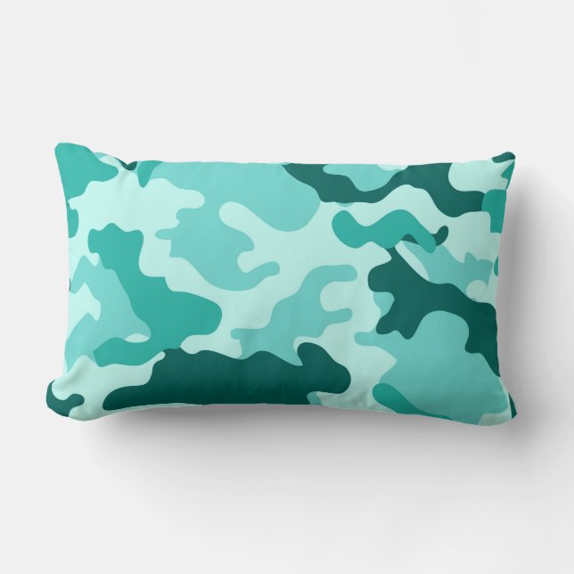 Green Turquoise Camo Lumbar Pillow Kussen (Voorkant)