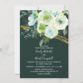 Green Turquoise Floral Gold Glitter Photo Wedding Kaart (Voorkant)