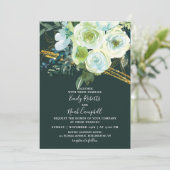 Green Turquoise Floral Gold Glitter Photo Wedding Kaart (Staand voorkant)