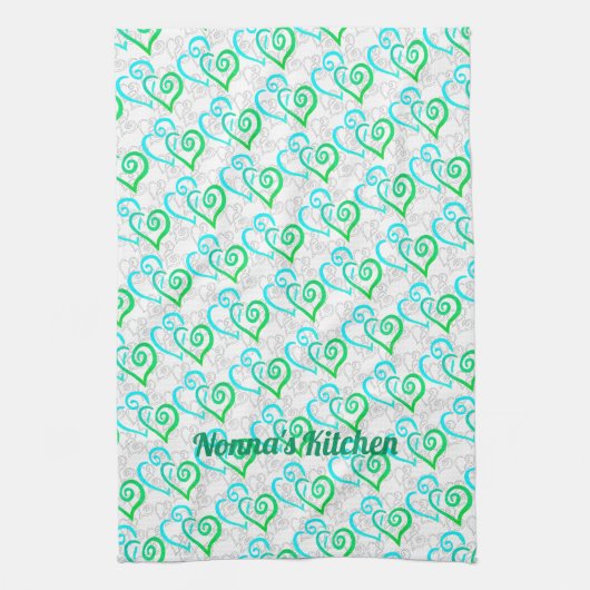 Green Turquoise Linked Heart Art Custom Theedoek (Verticaal)