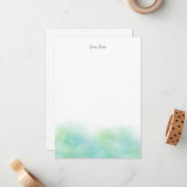 Green Turquoise Waterverf Abstract Notitiekaartje (Voorkant / Achterkant in situ)