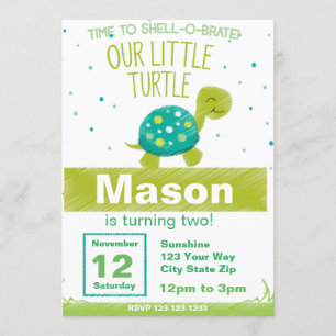 Green Turtle Birthday Invitation Kaart