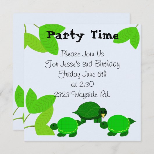 Green Turtle Birthday Invitation Kaart (Voorkant / Achterkant)