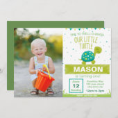 Green Turtle Birthday Uitnodiging met foto (Voorkant / Achterkant)