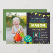 Green Turtle Chalk Birthday Uitnodiging met foto (Voorkant / Achterkant)