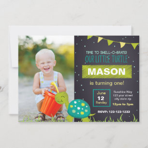 Green Turtle Chalk Birthday Uitnodiging met foto