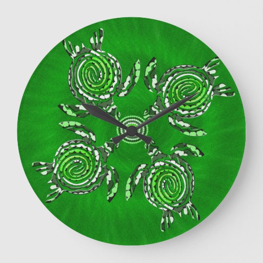 Green Turtle Dot Art Grote Klok (Voorkant)