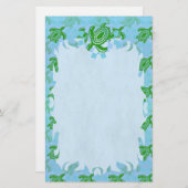Green Turtle Flame Stationery Briefpapier (Voorkant / Achterkant)